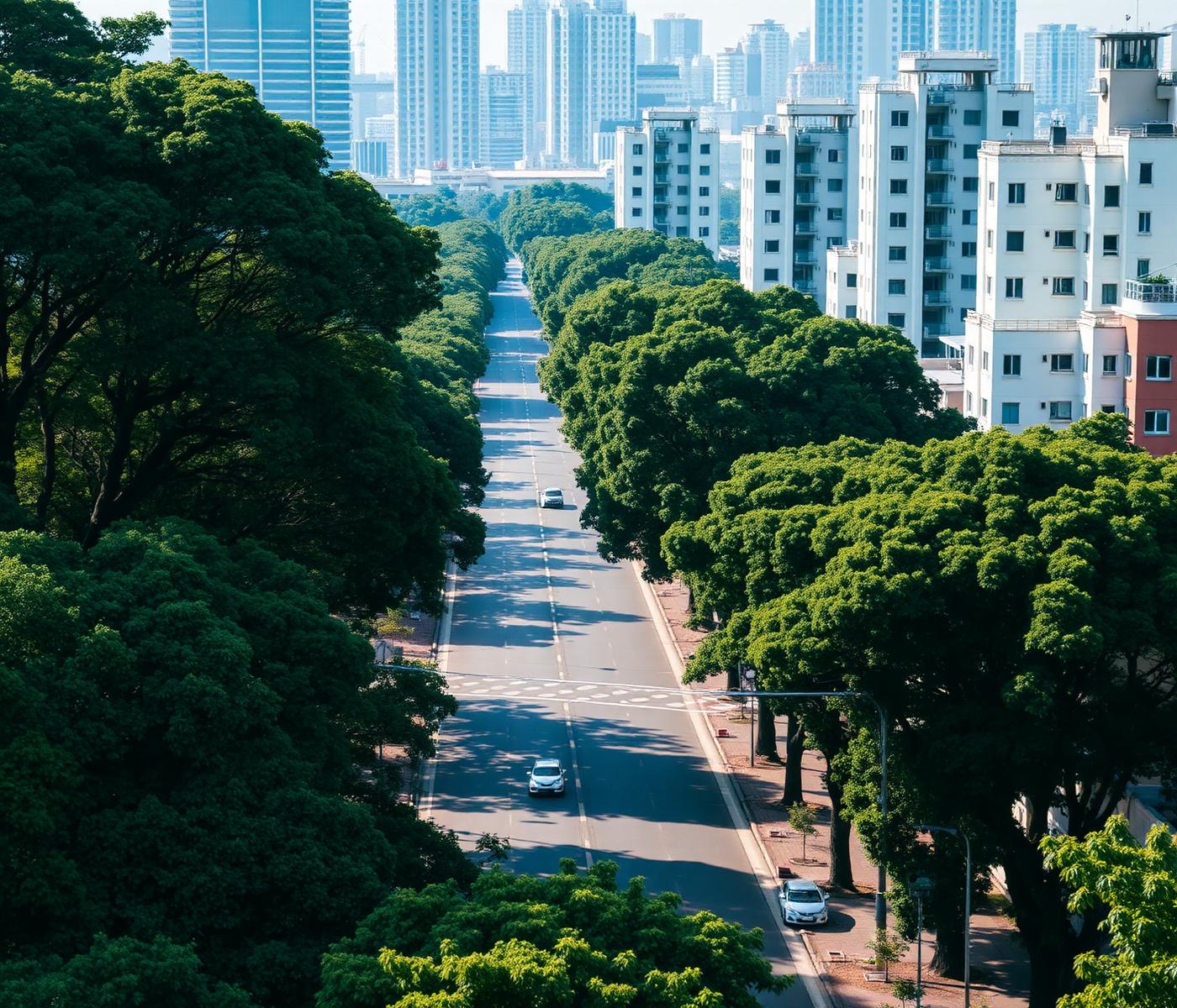 Avenida arborizada com edifícios residenciais em São Paulo